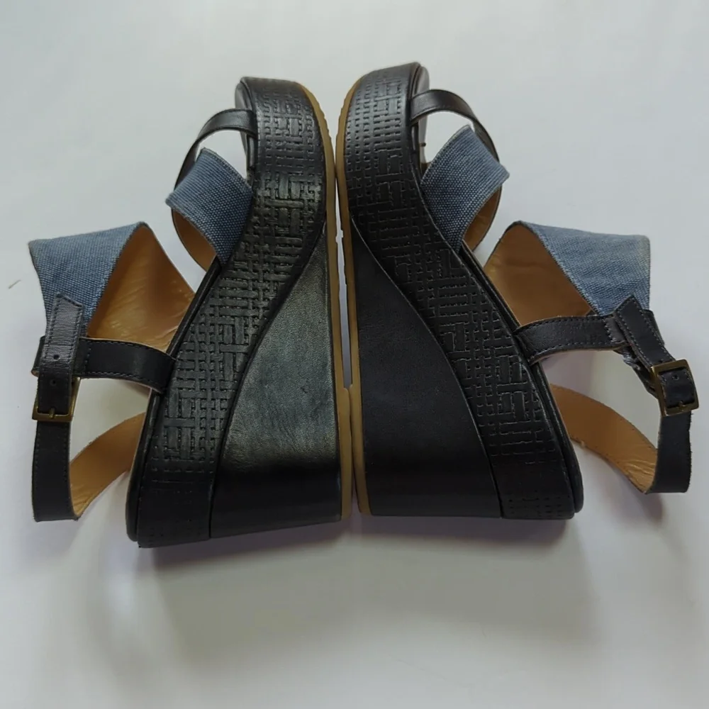Sundance, Navy and denim blue strappy wedges. Size 38